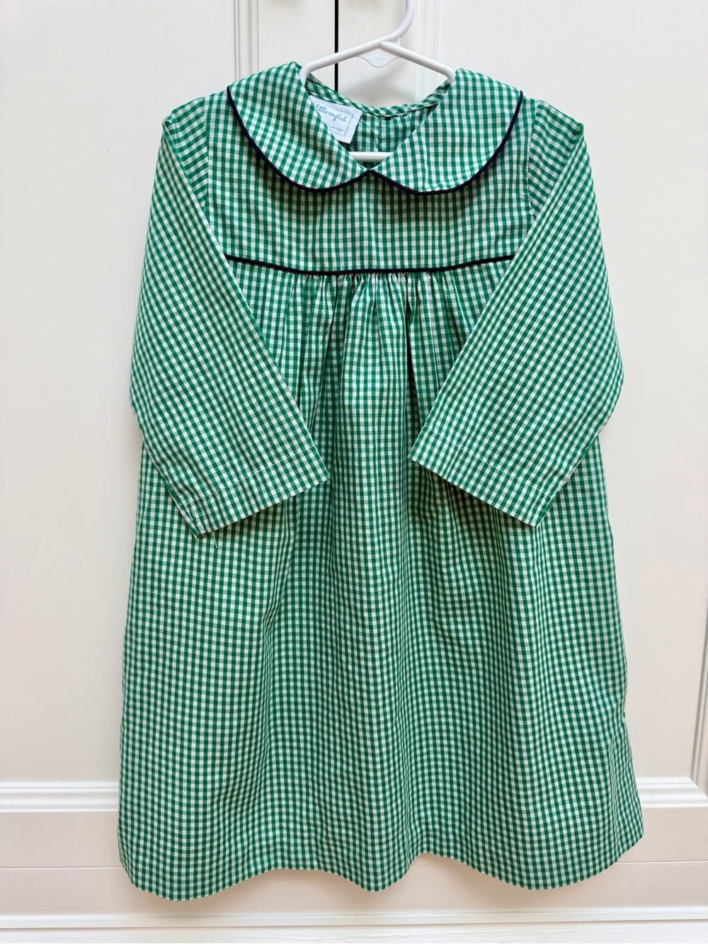 Little English Green Gingham Peter Pan Collar Dress Girls Size 6 Fall Holiday